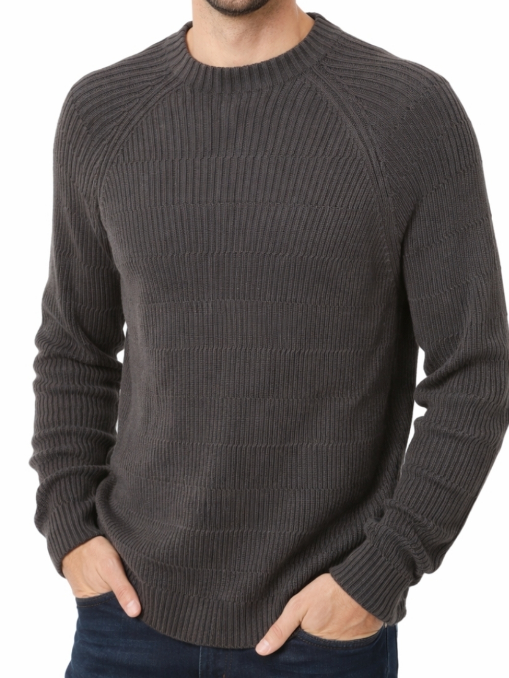 Men's Reunion Charcoal Ribbed Crewneck Sweater(Size: LARGE)